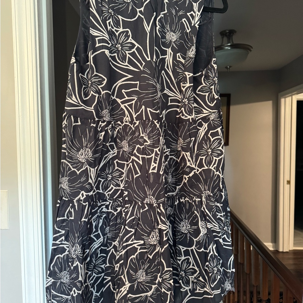 Steve Madden Sunny Disposition Cotton Babydoll Dress in B&W Size L